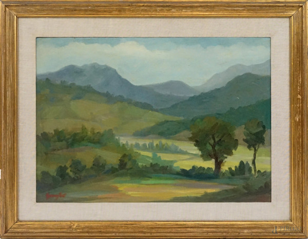 Ortensio Gionfra - Colline, olio su cartone telato, cm 50x70,5, entro cornice.