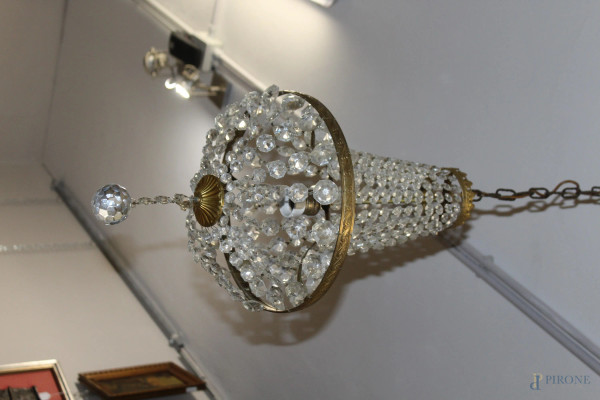 Lampada d&#39; androne con gocce in cristallo, H 40 cm.