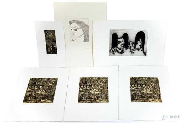 Lotto di 6 litografie di artisti e soggetti diversi, misure max cm 50x35