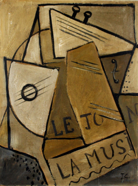 Pittore cubofuturista, Composizione, tecnica mista su carta telata, cm. 40x30, siglato
