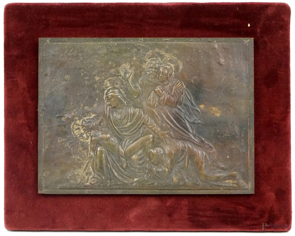 Compianto sul Cristo morto, bassorilievo in bronzo, cm 13x18, XX secolo