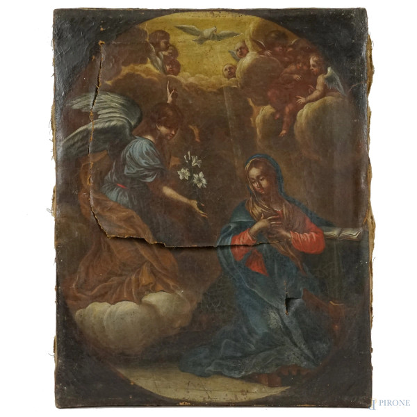 Annunciazione, olio su tela, cm 44x35, XVIII secolo, (telaio e tela da restaurare)