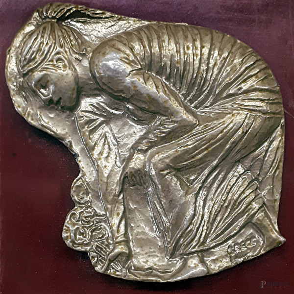 Emilio Greco, bassorilievo in bronzo dorato, tiratura limitata, cm 6x6, firmato