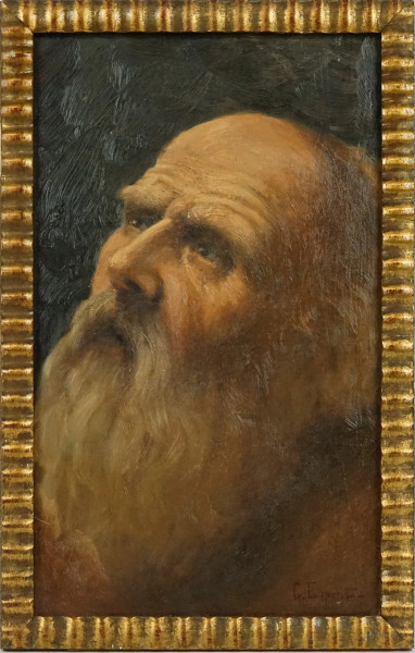 Ritratto di anziano, olio su tavola, cm 35,5x20,5, firmato G. Esposito, entro cornice