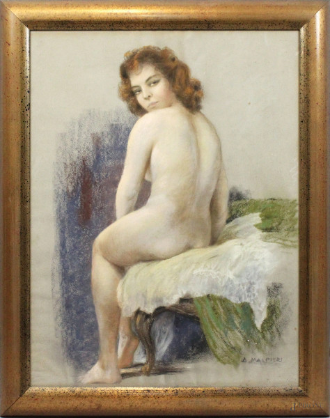 Arnaldo Malpieri - Nudo di donna, pastello su carta, cm 64x48, entro cornice