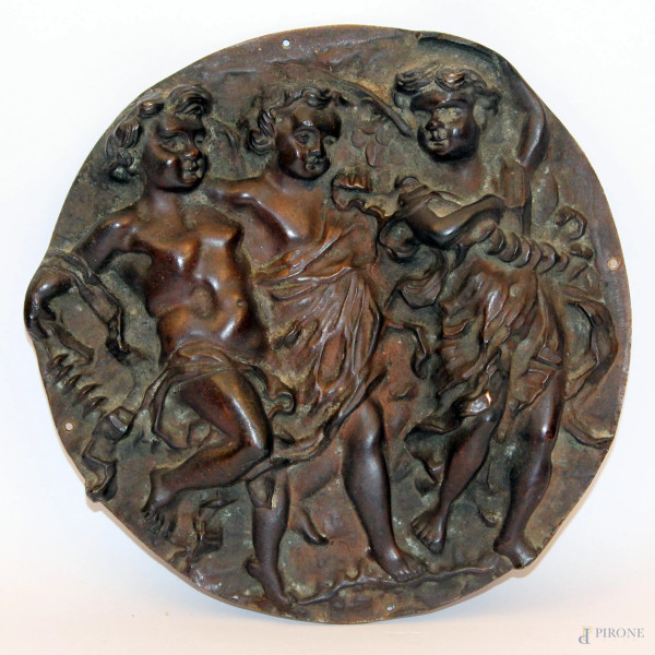 Anonimo Scultore fiorentino del 1800, tondo, scultura in bronzo con autentica.