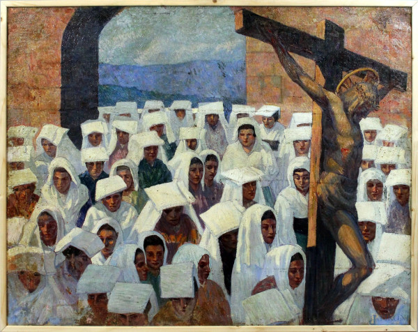 Giorgio Hinna - La processione , olio su tela 81x101cm, datato sul retro 1926.