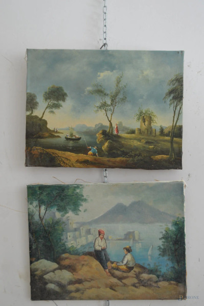Lotto di due paesaggi diversi ad olio su tela 40x30 cm.