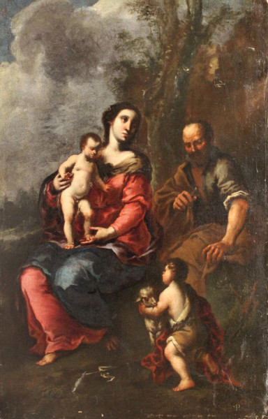 Sacra Famiglia con pastorello, olio su tela 85x62 cm, Scuola Napoletana, fine XVIII sec.