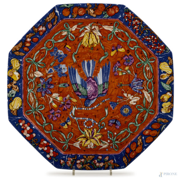 Piatto in porcellana Marqueterie Hermes, diametro cm 34, (difetti)
