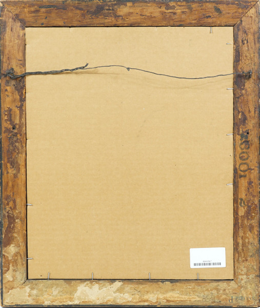 Specchiera in legno dorato con decori vegetali, XX secolo, ingombro cm 49,5x42