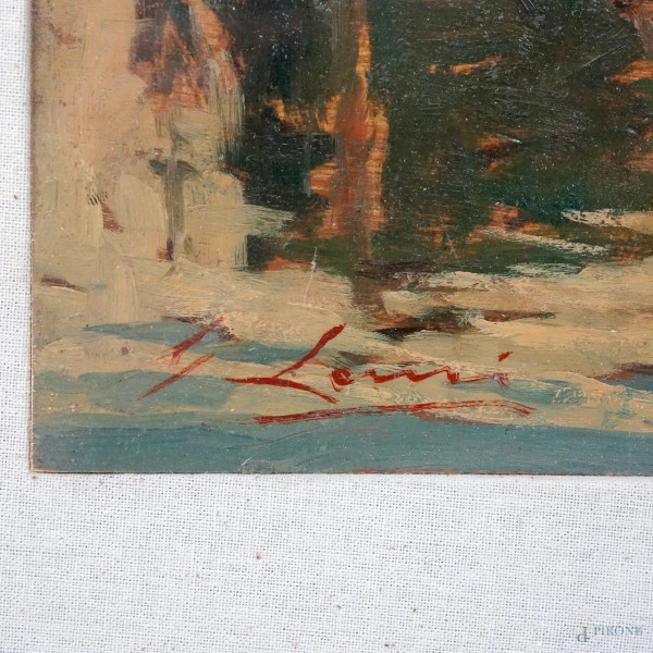 Calafati Livornesi, olio su tavoletta, cm 18x29, firmato in basso a sinistra, entro cornice, corr...