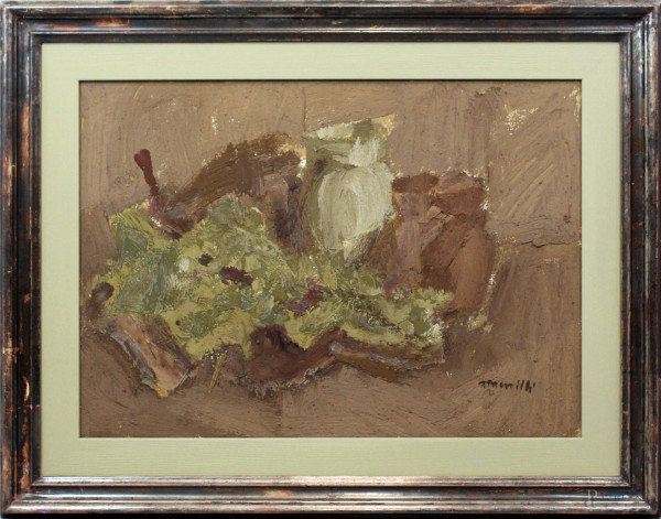 Franco Marzilli - Natura morta, olio su tela, cm.50x70, entro cornice.