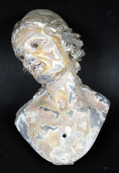 Busto di Sant&#39;Anna in terracotta dipinta con occhi in vetro, altezza 13 cm, Napoli XIX secolo.