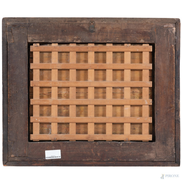 Scuola veneta del XVI secolo, Sacra Conversazione, olio su talvola, cm 36x46,5, entro cornice, (c...