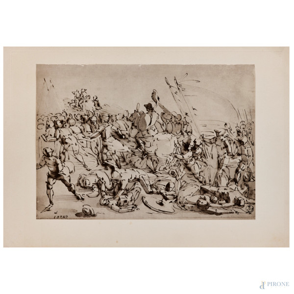 Lotto di due stampe, XX secolo, misure massime cm 48,5x34,5, (strappi, gore, umidità, piegature, abrasioni, difetti)