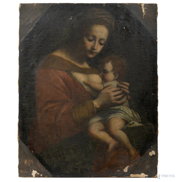 Scuola italiana della fine del XVII - inizi del XVIII secolo, Madonna con Bambino, olio su tela, cm 83x66
