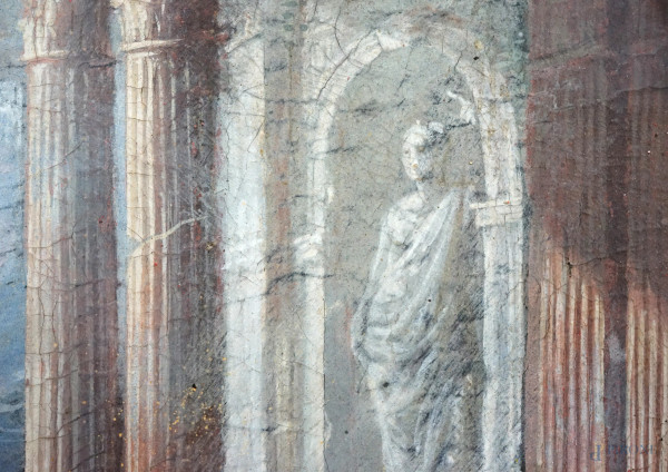 Scuola napoletana del XVII-XVIII secolo, coppia di vedute marine con capricci architettonici e fi...