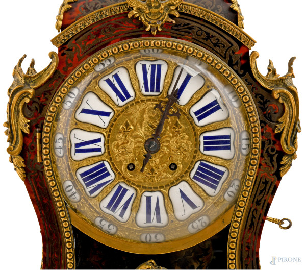 Pendola in stile Boulle, XX secolo, cm 75,5x31x13,4, (difetti, da revisionare)