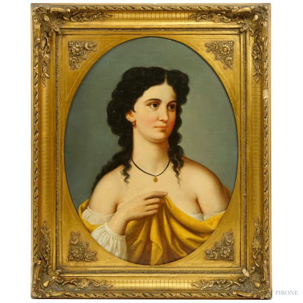 Scuola italiana di fine XIX secolo, Figura femminile, olio su tela, cm 68.8x52.7, entro cornice