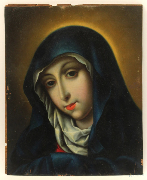 Pittore del XVIII sec., Madonna, olio su rame, cm 27,5x22,5.