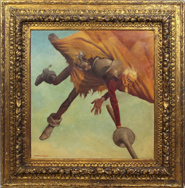 Antonino Traverso - Don Chisciotte, olio su tela, cm. 70x67, entro cornice.