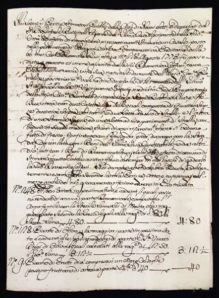 Antico manoscritto del 1776 su carta vergata, elegante grafia, molto raro