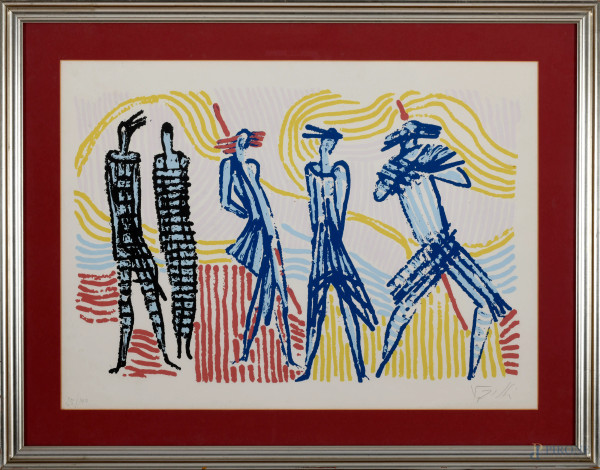 Antonio Vangelli (Roma, 1917 – Roma, 2003), Figure, litografia, cm 59x77 compreso passepartout entro cornice, firmato in basso a destra, esemplare 25/100