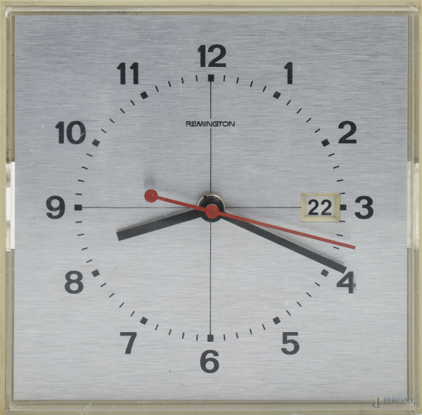 Orologio da parete Remington, anni '70 del XX secolo, cm 19x19,5x4,5, (segni di usura, difetti, da revisionare)