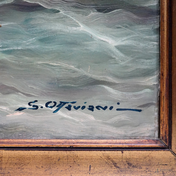 Marina, olio su tela, cm 100x151, firmato, entro cornice