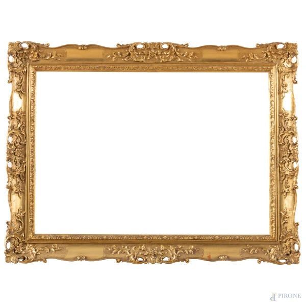 Cornice in legno intagliato e dorato,  Fratelli Malerba, cm 78x54, luce cm 52,5x75,5, (segni di usura)