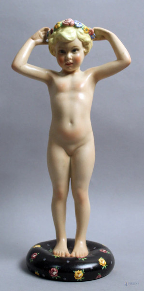 Jacopi Abete - Nudo di fanciulla, scultura in maiolica Lenci, H. 29 cm.