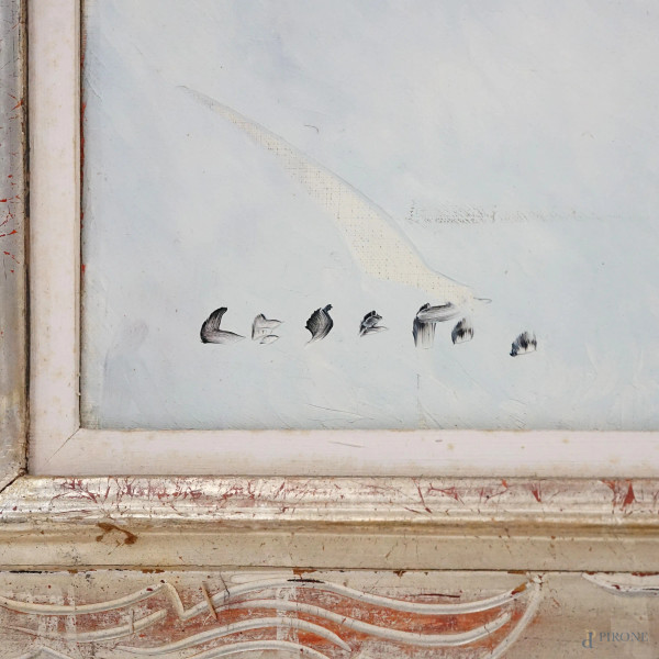 Tetti di Roma, olio su tela, cm 100x90, firmato Cesetti, entro cornice.