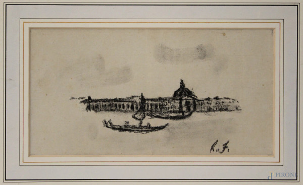 Veduta di Venezia, carboncino su carta, cm 14x27.
