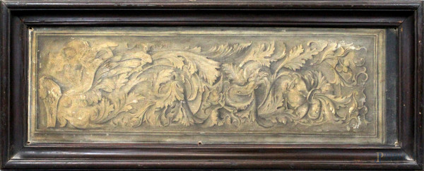 Fregio, olio su tela, cm. 24x76, siglato e datato 1890, entro cornice.
