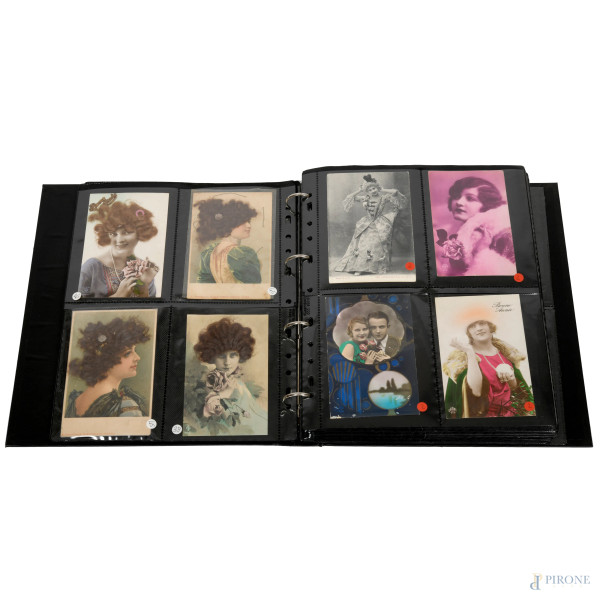 Album contenente circa 300 cartoline e santini, XX secolo, cm 32x27, (difetti)