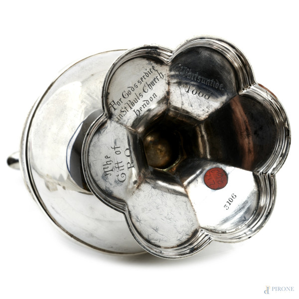 Versatoio in argento inglese, XX secolo, altezza cm 30, peso gr 840