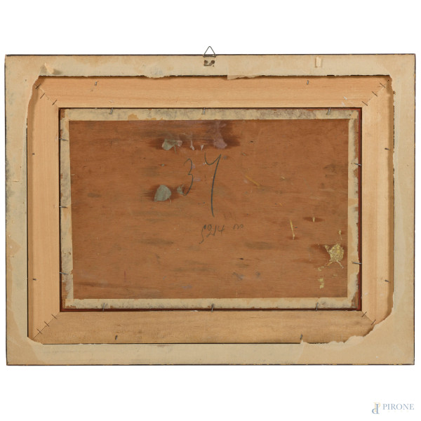 Lavandaie alla fonte, XIX-XX secolo secolo, olio su tela applicata su tavoletta, cm 30x45, firmat...