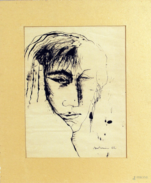 Marcello Muccini - Volto, china su carta, cm 36x27.