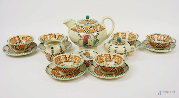 Servizio da thé in ceramica dipinta a mano, manifattura S.C.O. Orvieto, metà XX secolo