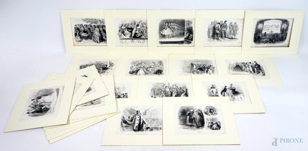 Da Gustave Dorè, lotto di 24 stampe e xilografie a soggetti diversi del XIX secolo, misure max cm 26x34