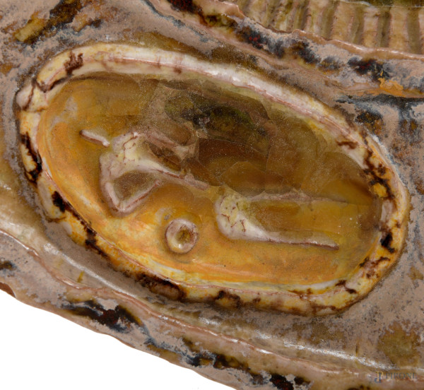 Carlo Zauli (Faenza 1926 – 2002), Piatto in ceramica con decorazione centrale su sfondo giallo e ...