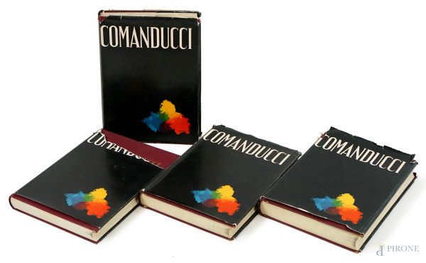 A. M. Comanducci, quattro volumi de il "Dizionario illustrato dei pittori, disegnatori e incisori italiani moderni e contemporanei", editori Leonide M. Patuzzi, (difetti).