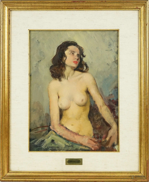 Erminio Loy - Nudo di donna, olio su cartoncino, cm 30x22, entro cornice.
