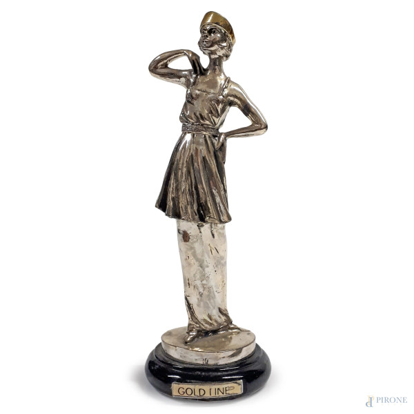 Figura femminile, scultura in metallo argentato della Gold Line, altezza cm 18