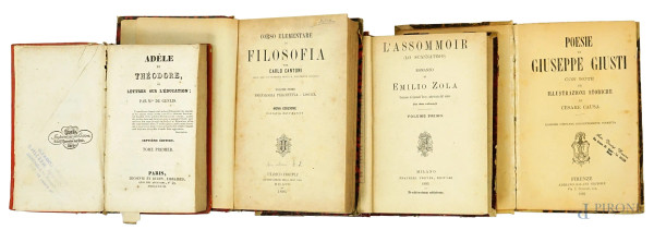 Lotto di quattro volumi del XIX secolo, autori ed edizioni diverse, (difetti)