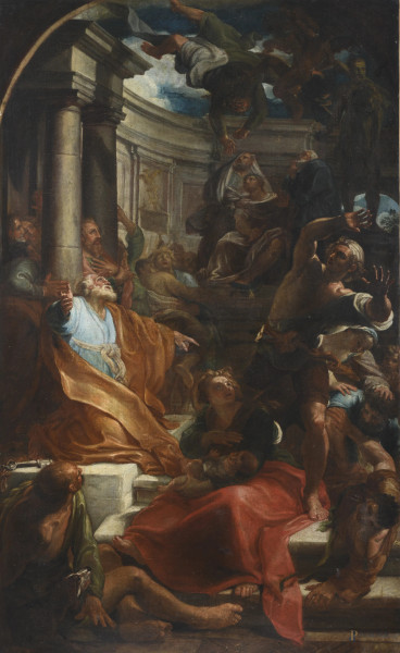 Caduta di Simon Mago (da Pompeo Batoni), seconda metà XVIII secolo, olio su tela, cm 136x83,5, (lievi  [..]
