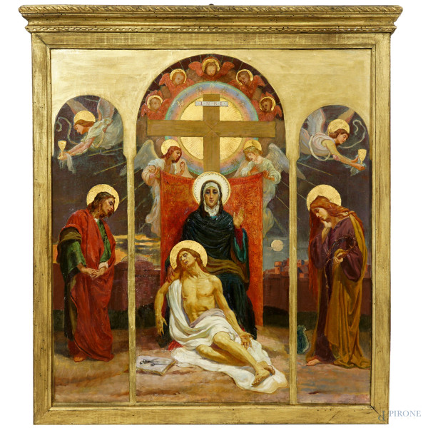 Eugenio Cisterna - Pietà con San Giovanni Evangelista, la Maddalena e angeli, olio su tela, cm 75,5x67,5, entro cornice