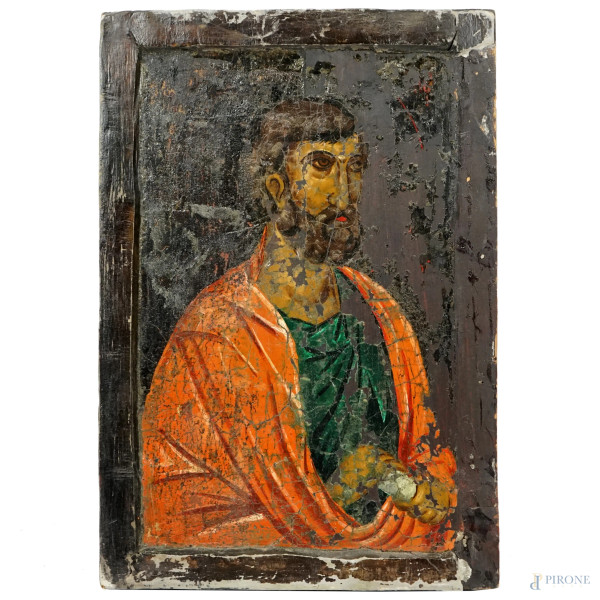 Icona raffigurante Santo apostolo, tempera su tavola, cm 35x25, XIX-XX secolo