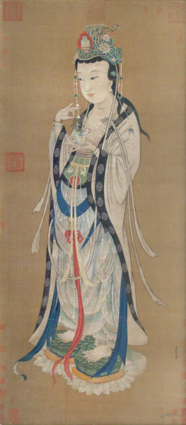 Geisha, tecnica mista su tela cm 150x67, Cina inizi XX sec..